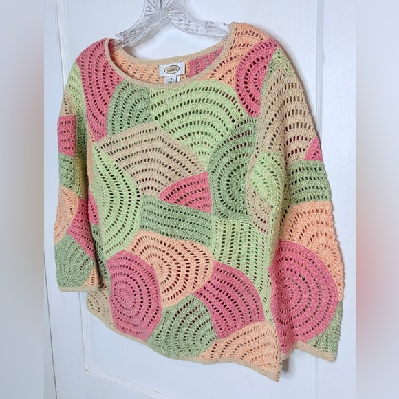 Talbots Crochet Sweater Spring Doily Patchwork Sherbet Multicolor Artsy Sz S - Picture 3 of 10